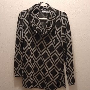 🖤 Calvin Klein Cowl‑Neck Top• Black/Gray Geometric Print • Size L